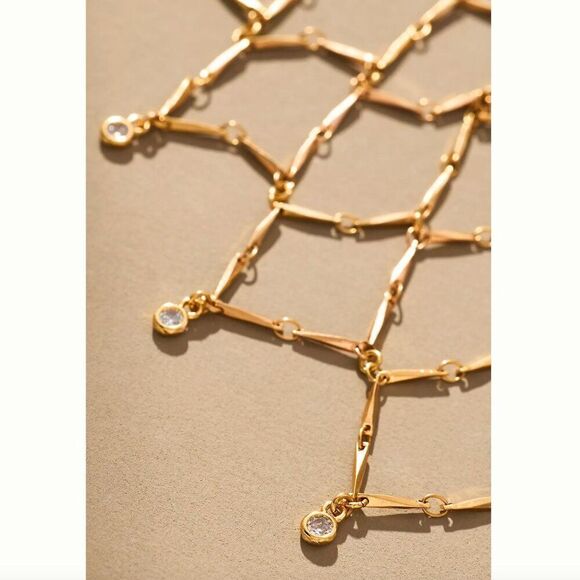 ANTHROPOLOGIE NWT Webbed Choker Necklace GOLD - Picture 2 of 5